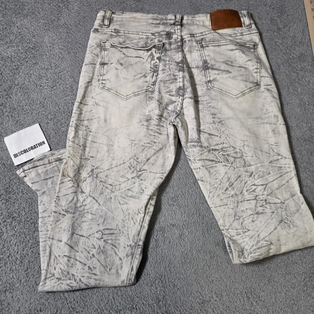 Waimea Mens 36 Skinny Fit Jeans Grey Acid Wash Distressed Rhinestone Streetwear
